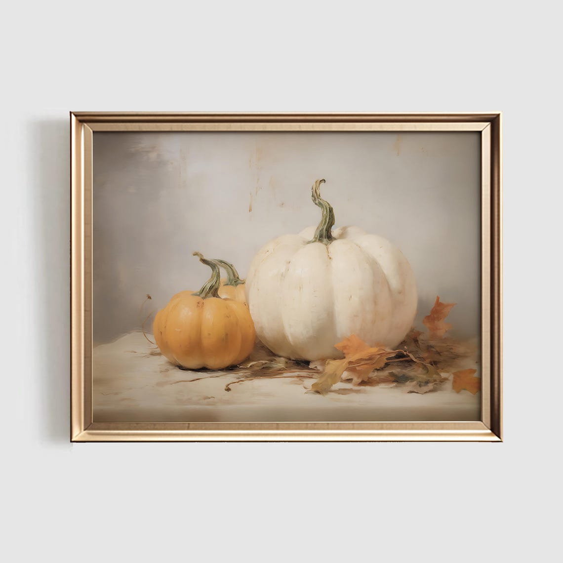 White Pumpkin with Orange Pumpkins Autumn Still Life Oil Poster