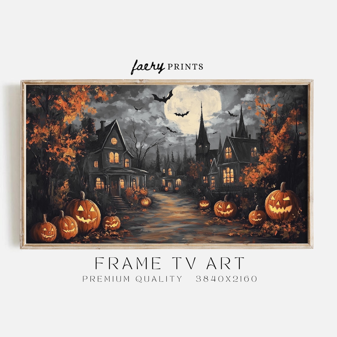 Halloween Spooky Street With Pumpkins Art Print