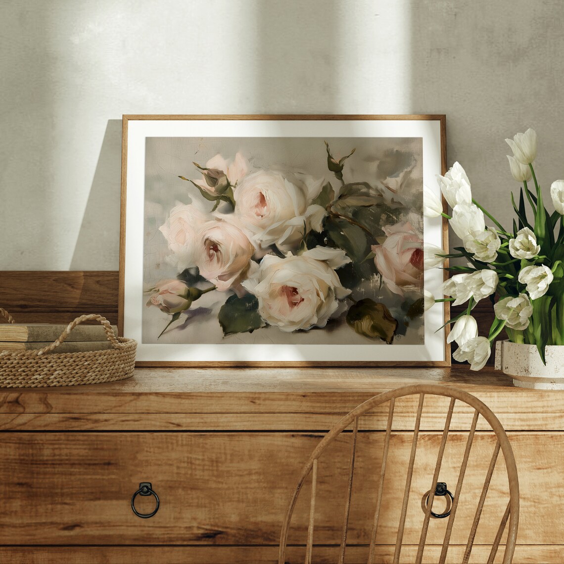 Pink and White Roses Still Life, Vintage Art Print - Image 2