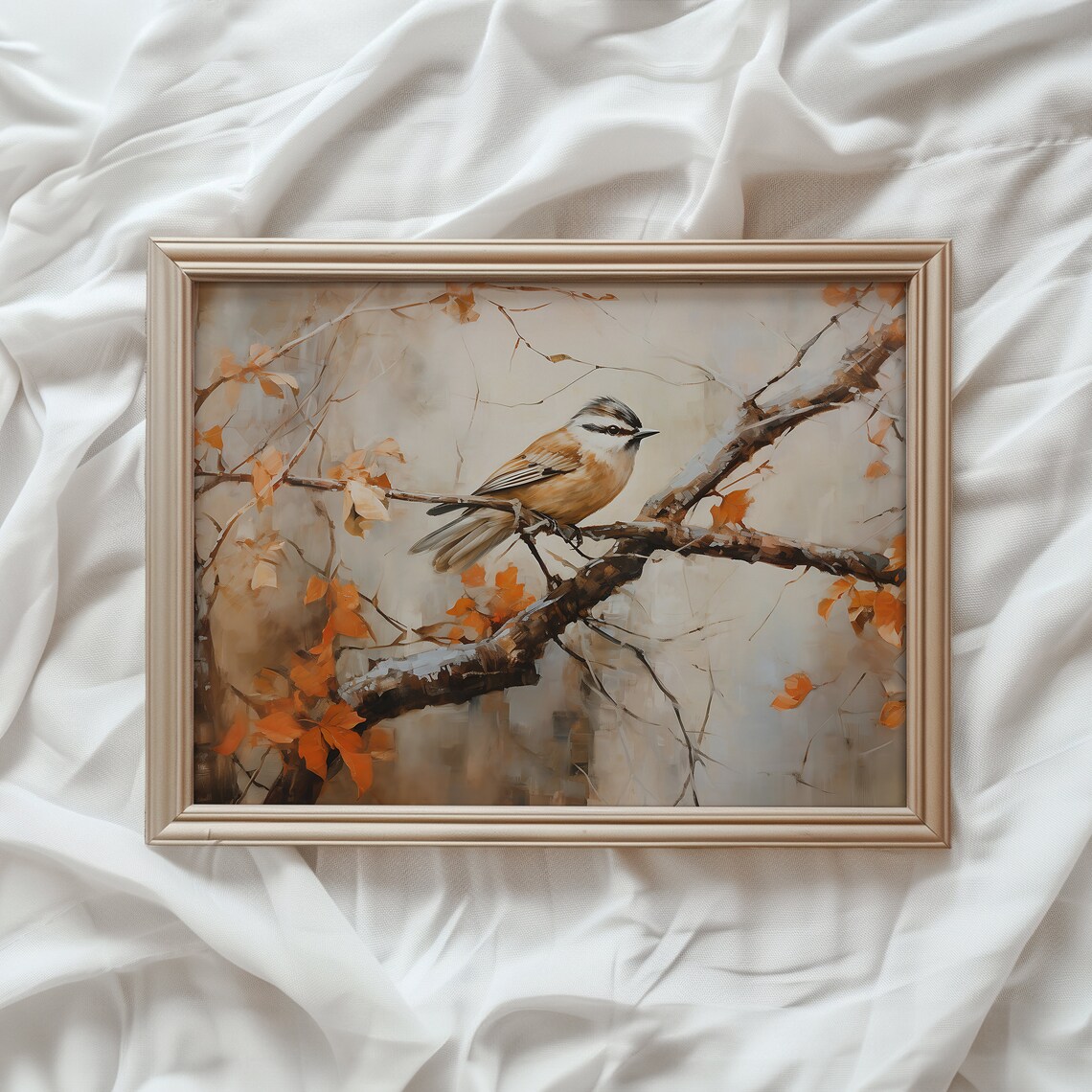 Fall Bird Print, Autumn Nature Home Decor