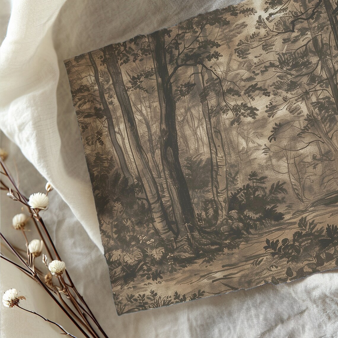 Moody Antique Landscape Art Print, Vintage Woodland - Image 2