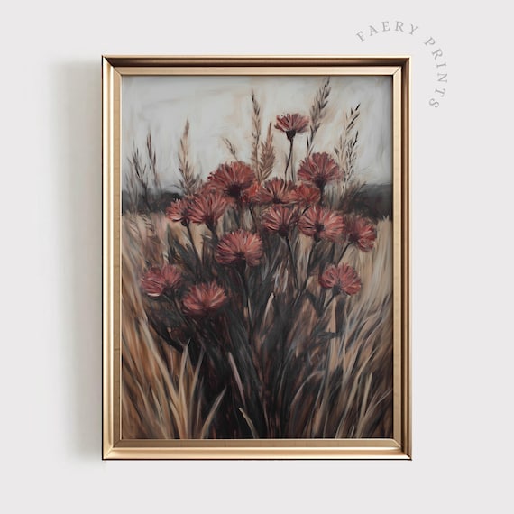 Moody Wildflower Print, Vintage Floral Art