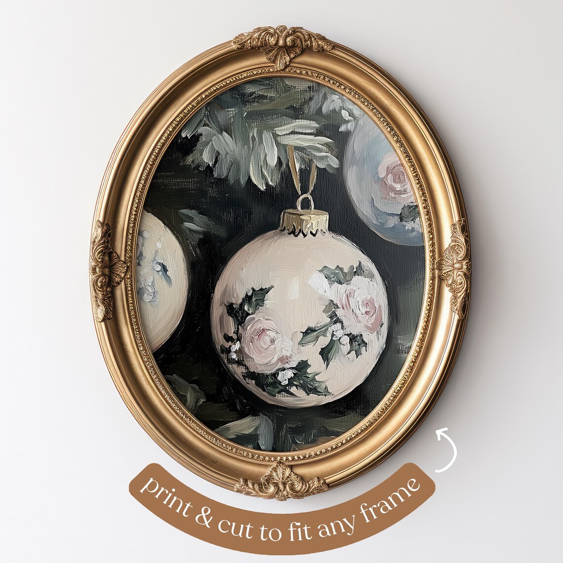 Christmas Ornament Print, Vintage Floral Holiday Art - Image 3