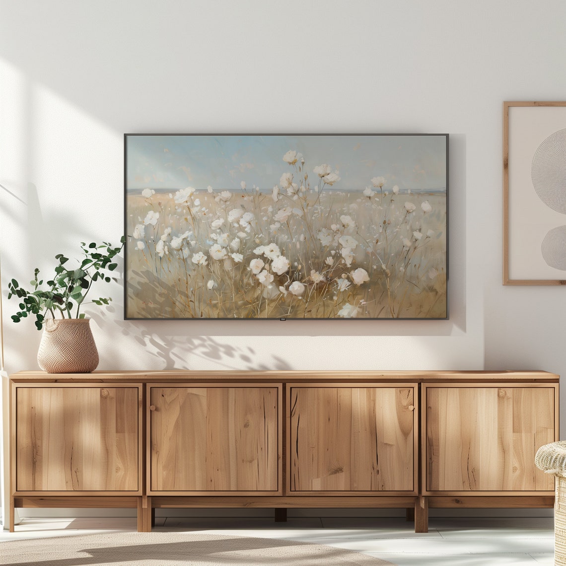 White Wildflower Meadow Soft Golden Field Spring Frame TV Art Poster - Image 3