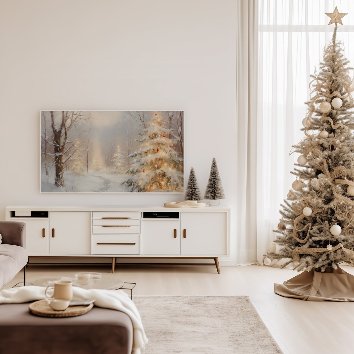Winter Forest Christmas Tree Lights Art Print - Image 2