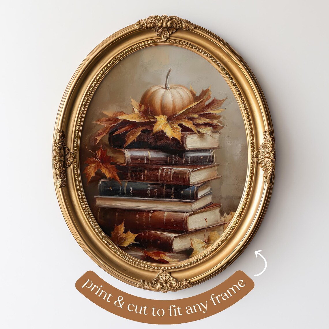 Rustic Autumn Still Life, Vintage Books Art Print - Image 4