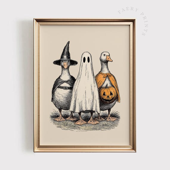 Halloween Goose Wall Art Funny Witch Pumpkin Farmhouse Spooky Fall Decor Quirky Animal Print 1474