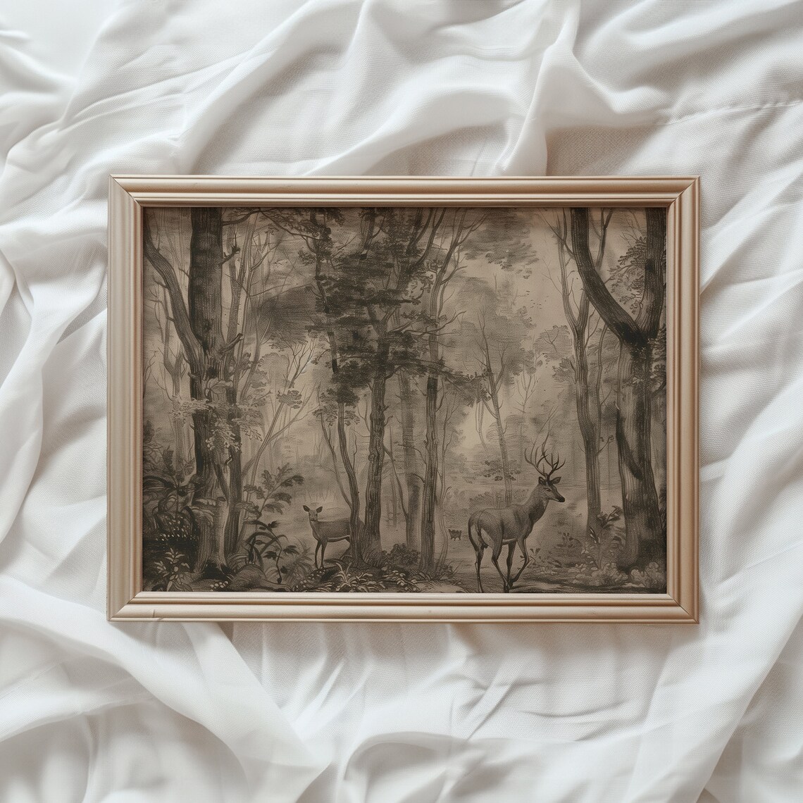 Moody Woodland Landscape Vintage Art Print