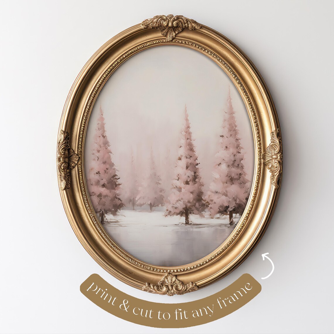 Pink Winter Landscape Art Print, Pastel Seasonal Decor - Image 4