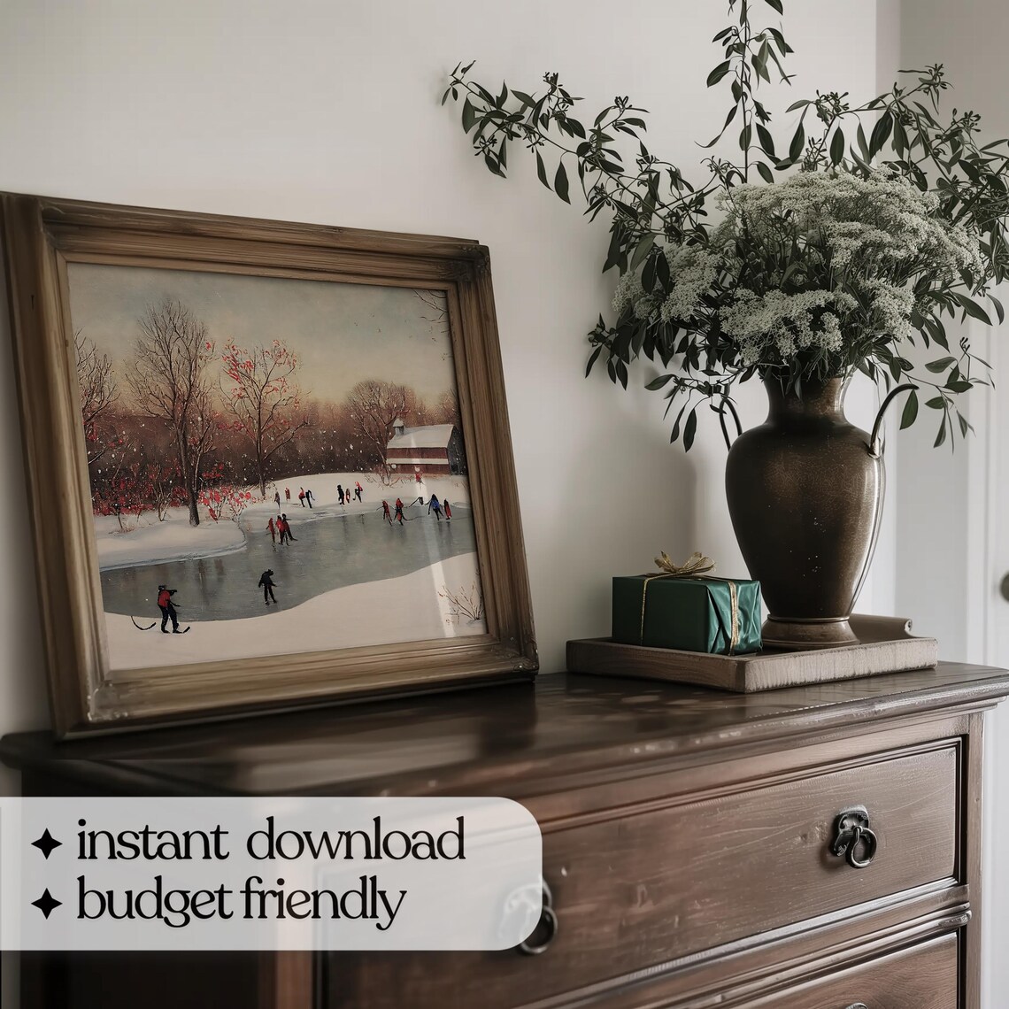 Winter Ice Skating Landscape Art Print, Seasonal Decor - Image 5