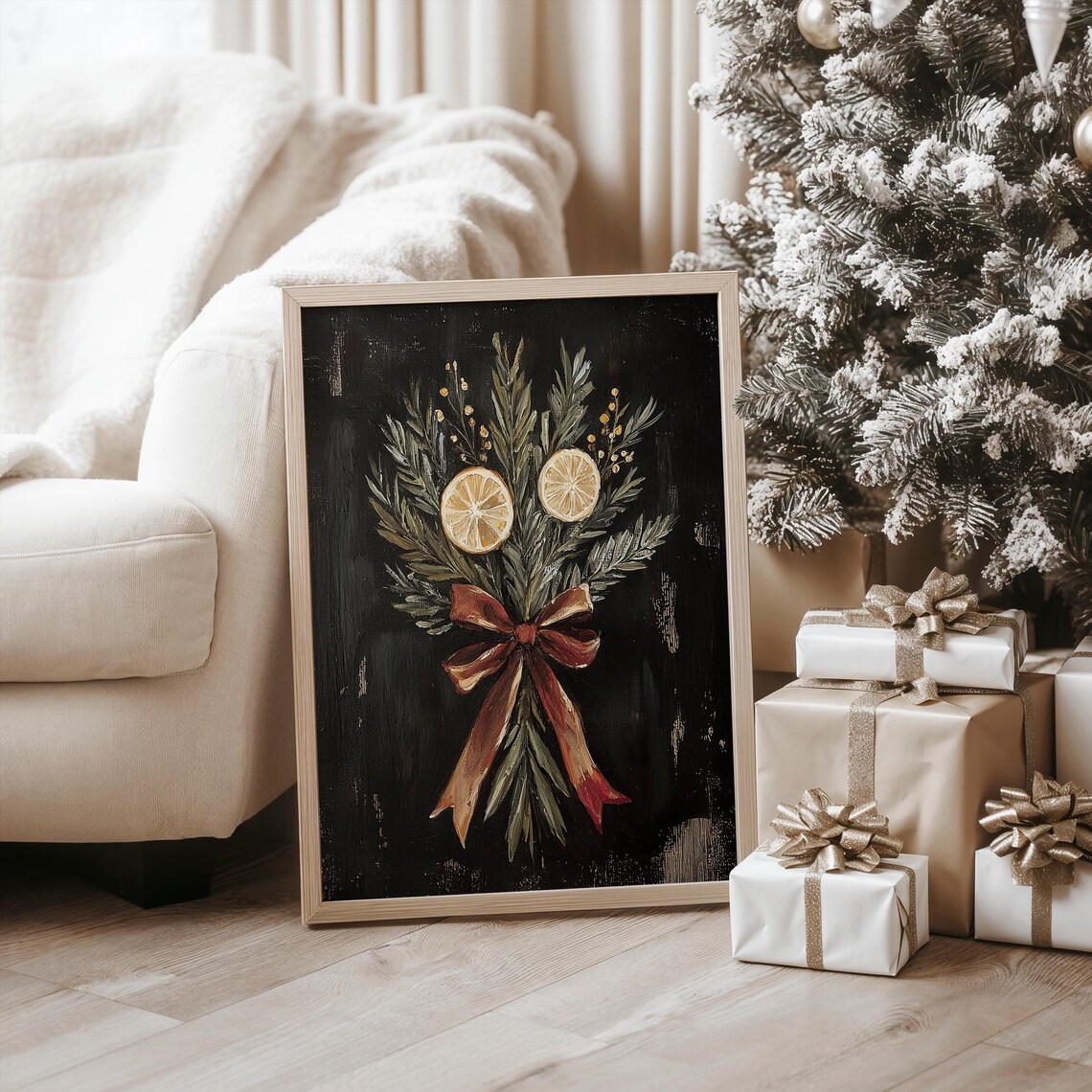 Christmas Citrus Pine Print, Rustic Holiday Decor