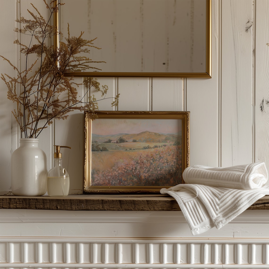Pastel Wildflower Landscape, Vintage Farmhouse Art Print - Image 4