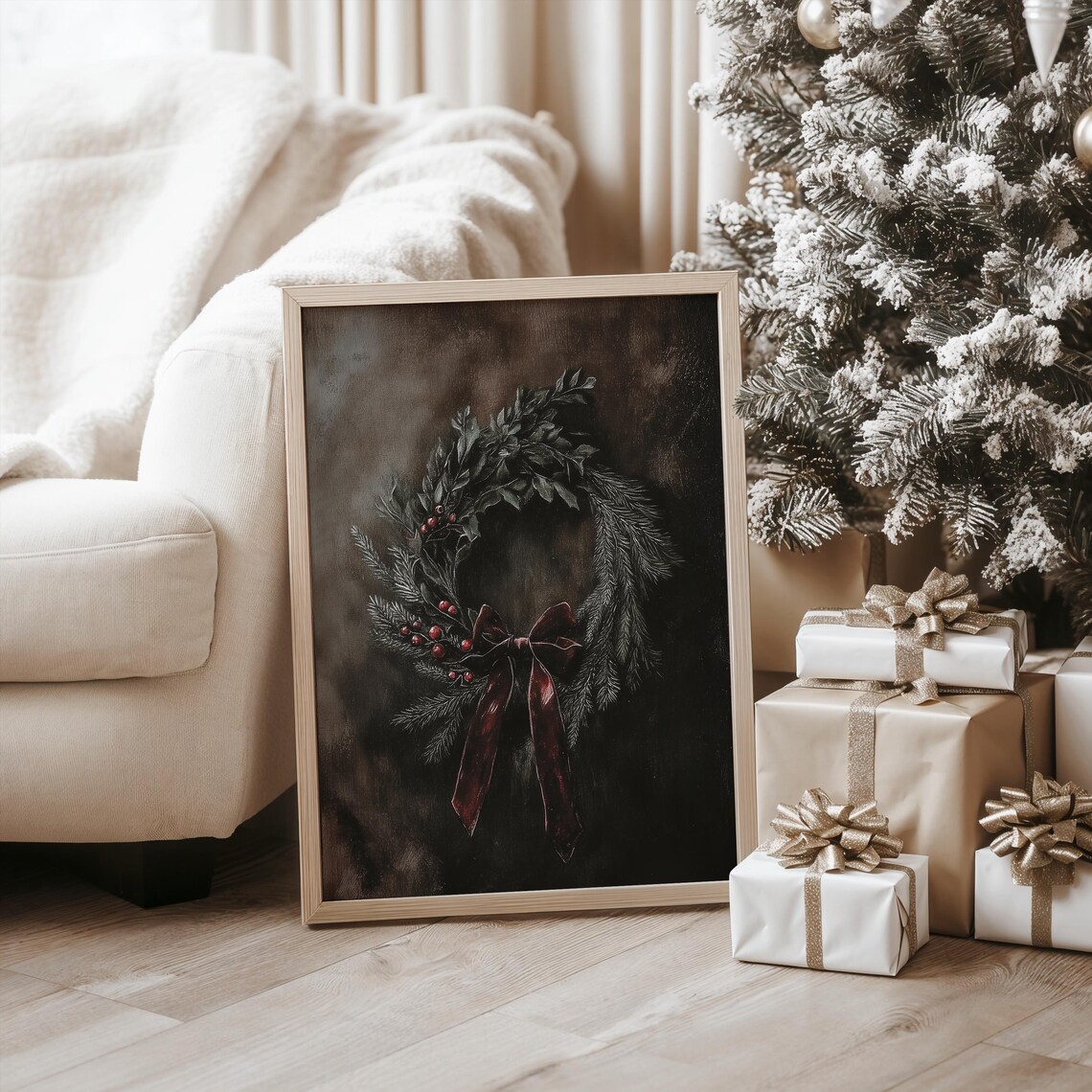 Dark Christmas Wreath Art, Victorian Holiday Poster - Image 2