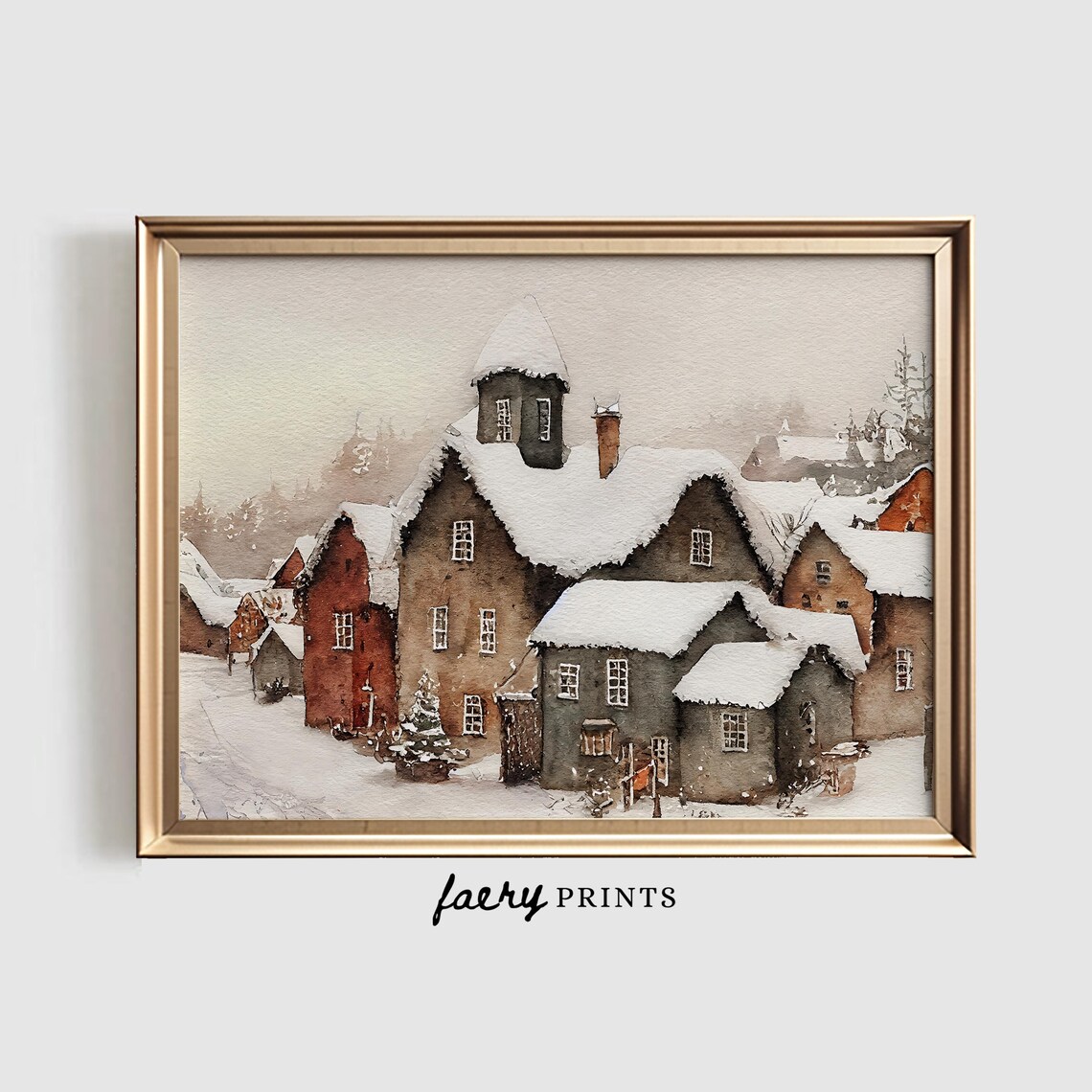 Winter Village Vintage Holiday Art Print