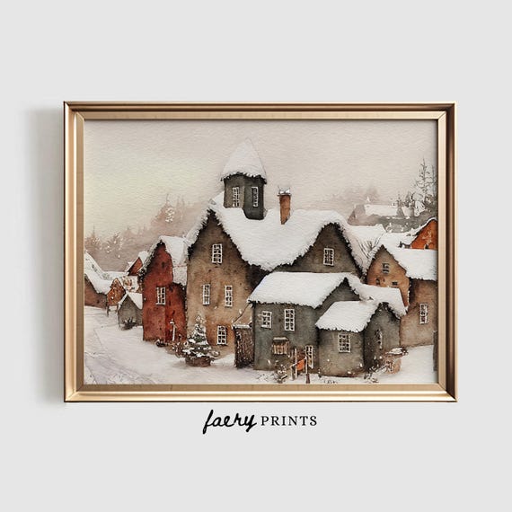 Winter Village Vintage Holiday Art Print