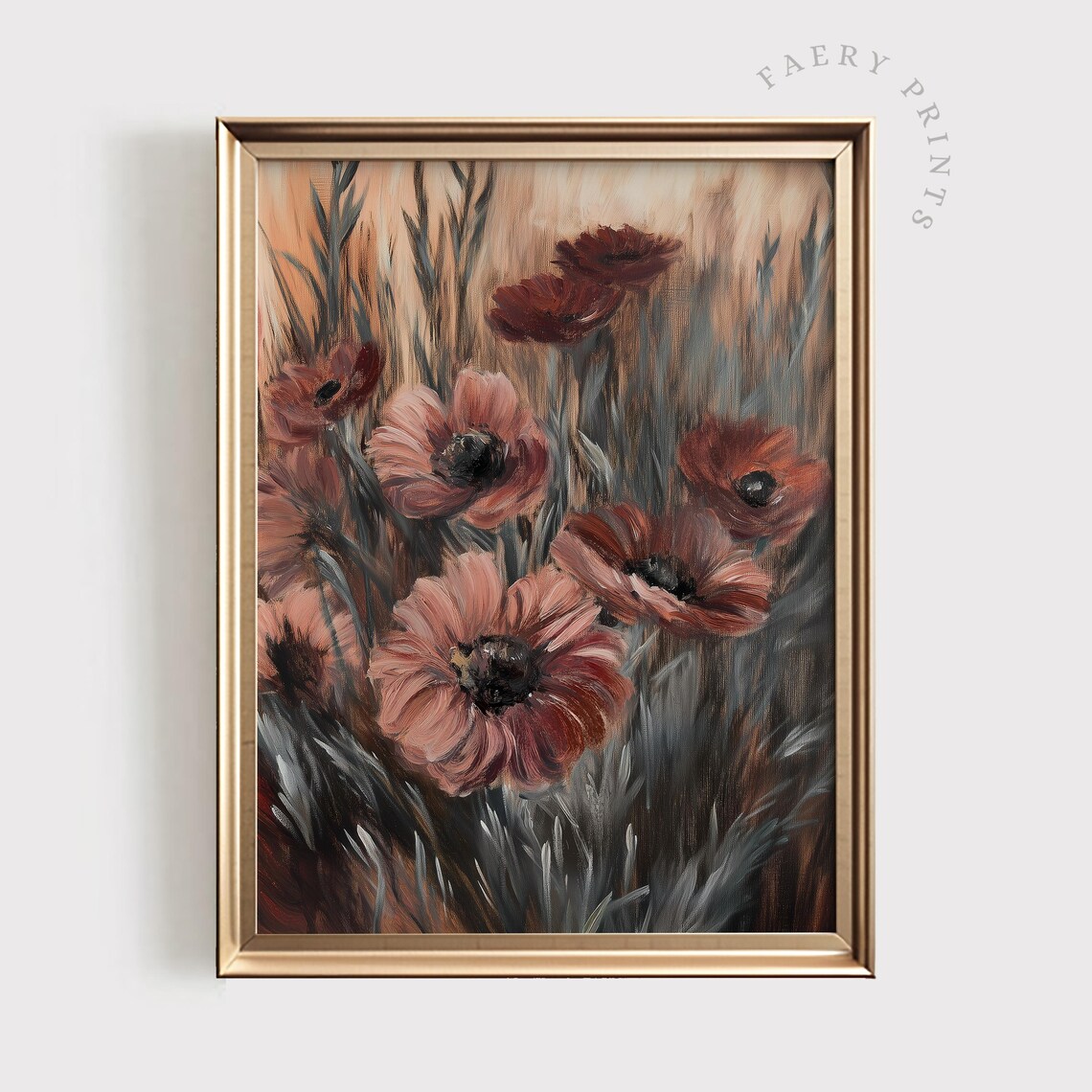 Moody Flowers Print, Vintage Burgundy Floral Art - Image 5