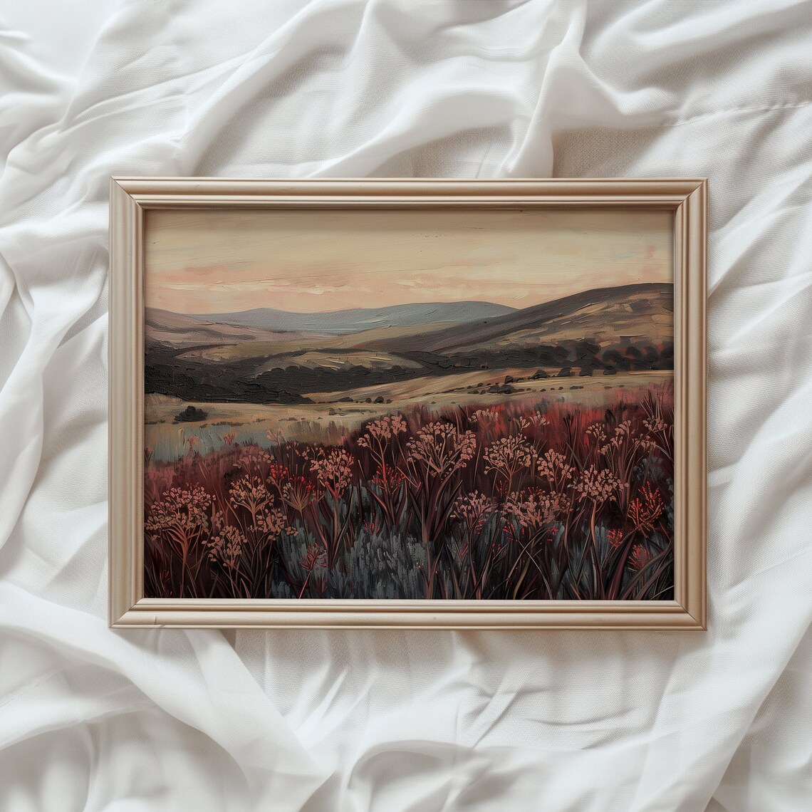 Moody Wildflower Landscape Vintage Wall Art Print