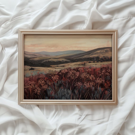 Moody Wildflower Landscape Vintage Wall Art Print