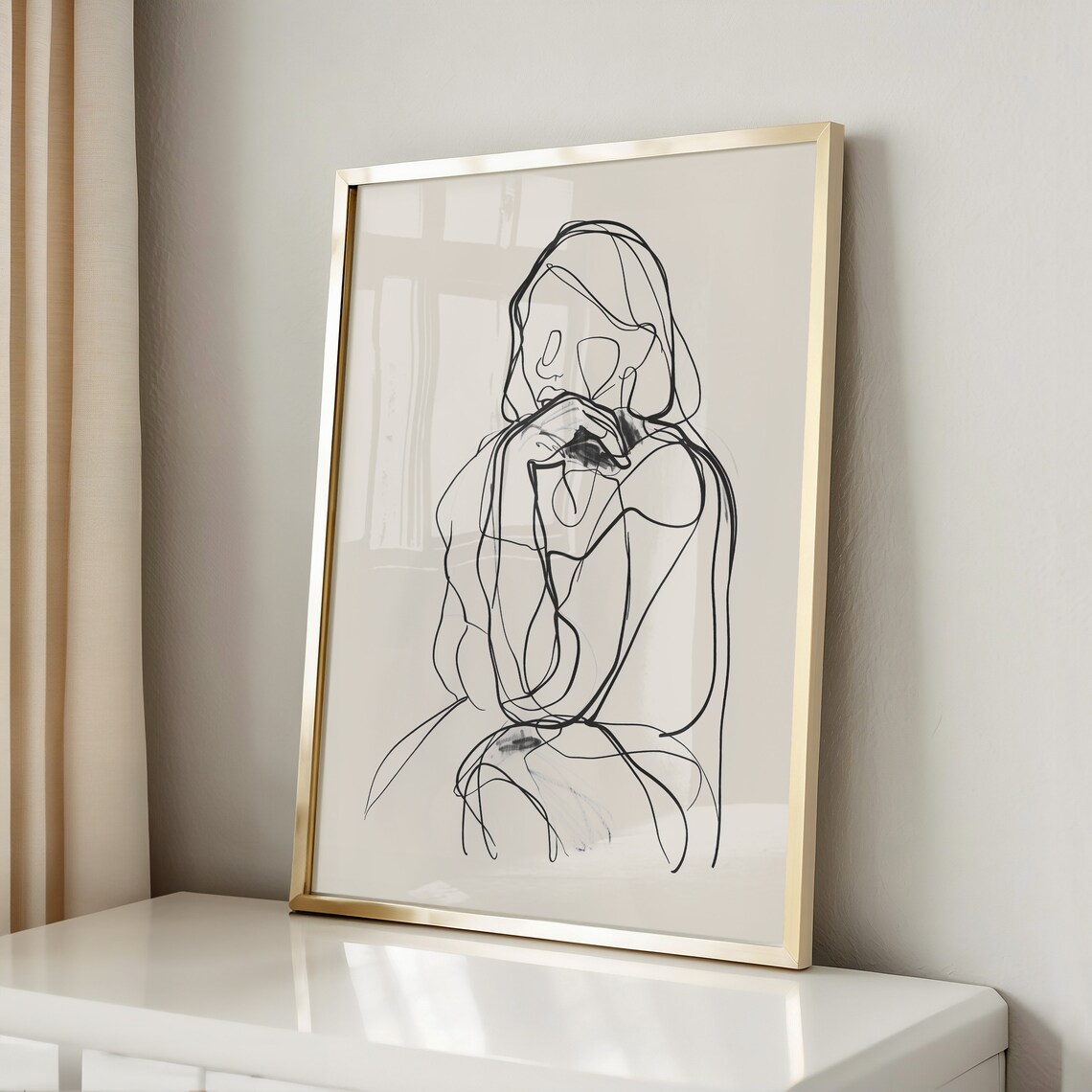Minimalist Single Line Woman Portrait Modern Abstract Art Print - Image 2