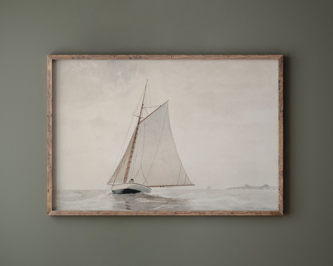 Sailboat Vintage Coastal Art Print, Antique Sea Art - Image 3
