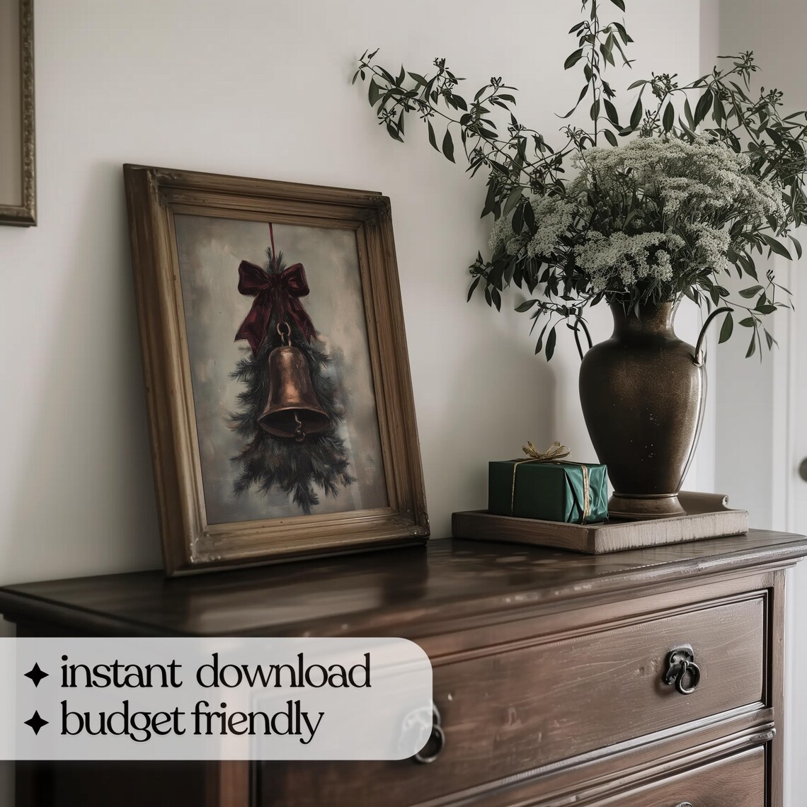 Vintage Christmas Jingle Bell Art, Rustic Holiday Wall - Image 3