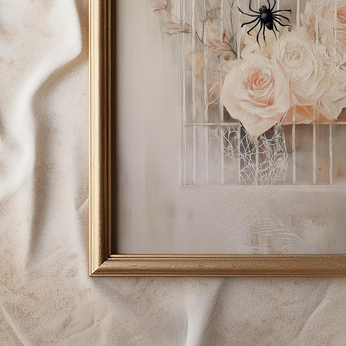 White Birdcage Blush Roses Spider Web Gothic Romance Art Poster - Image 2