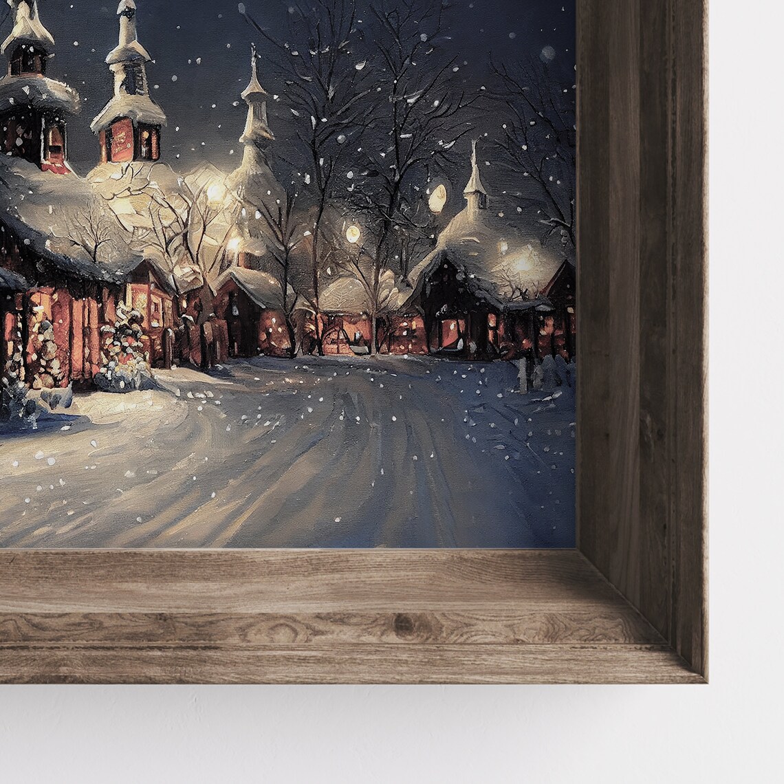 Christmas Village Vintage Winter Evening Art Print - Image 2