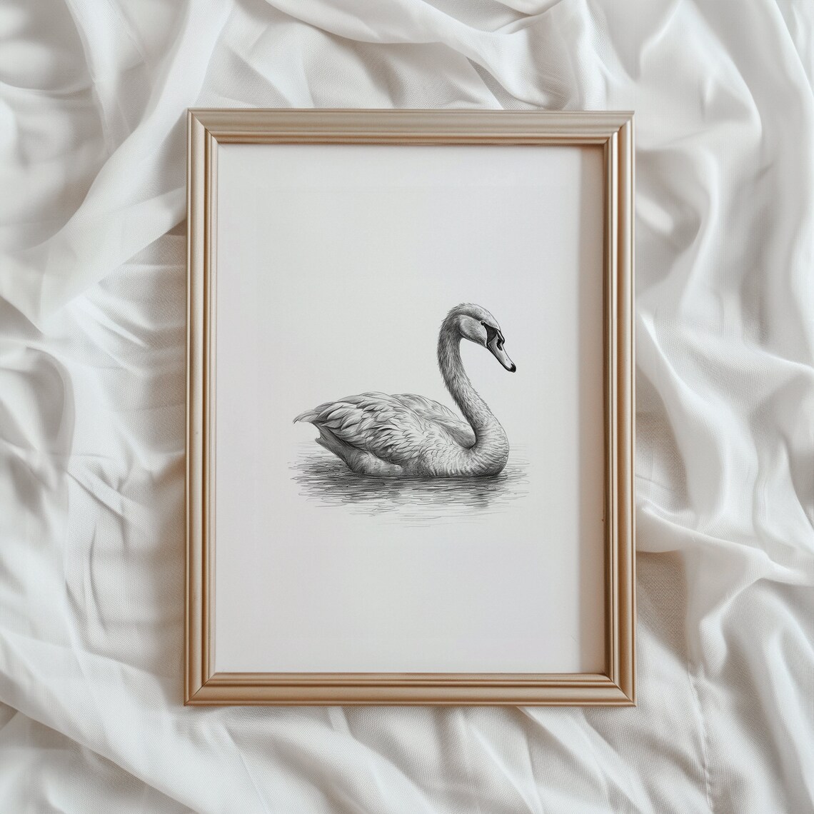 Swan Sketch Light Academia Art Print, Romantic Bird