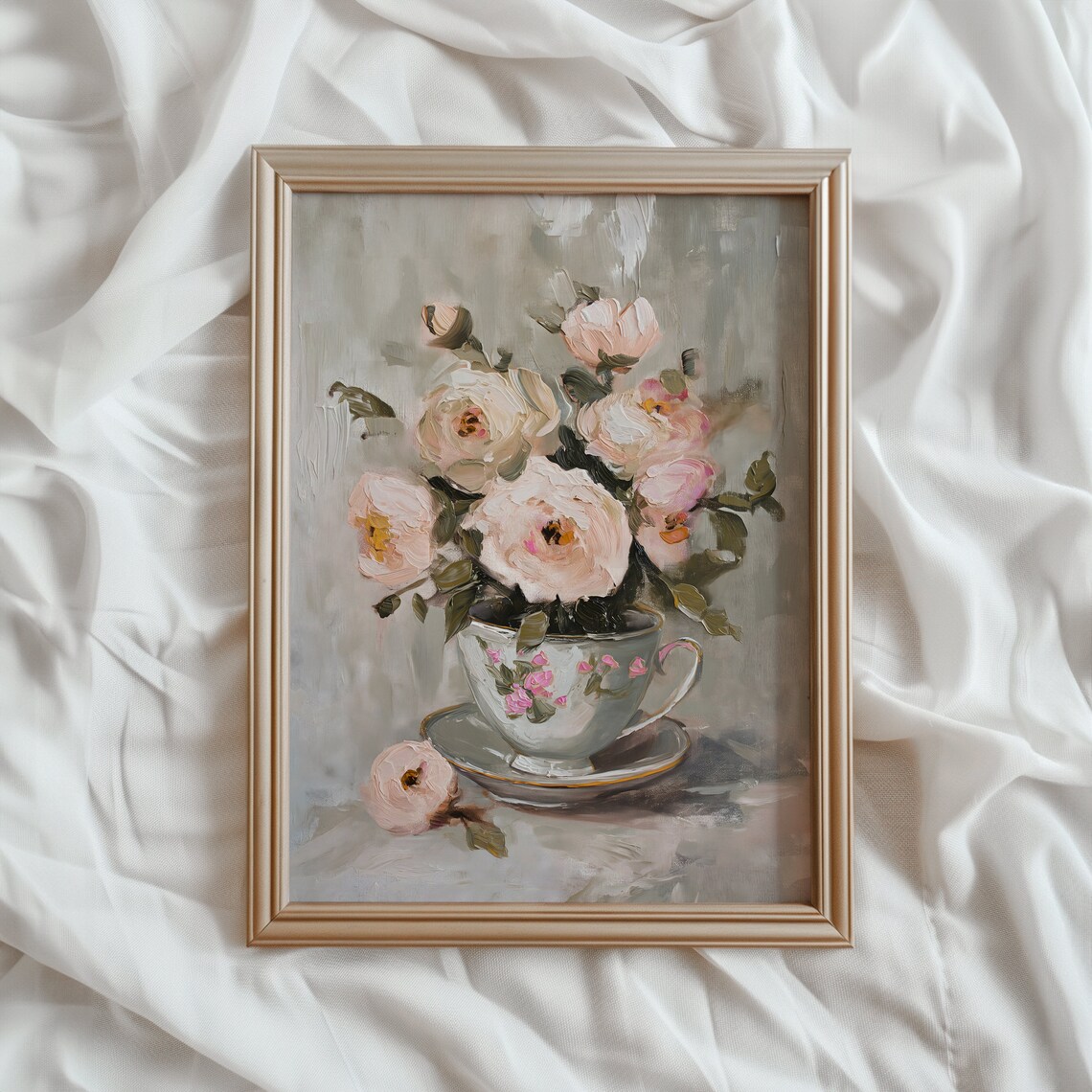Flowers in a Teacup, Light Academia Art Print
