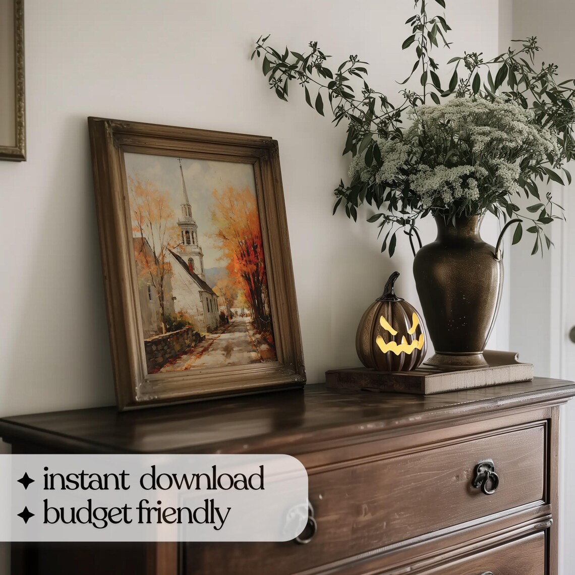 Autumn Town Vintage Fall Art Print, Old Church - Image 5