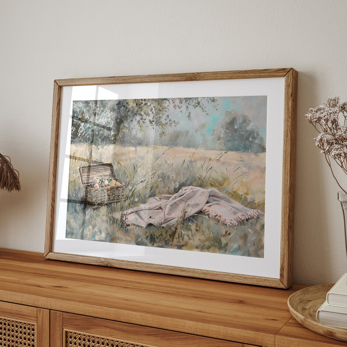 Romantic Spring Picnic In A Meadow, Vintage Art Print - Image 2
