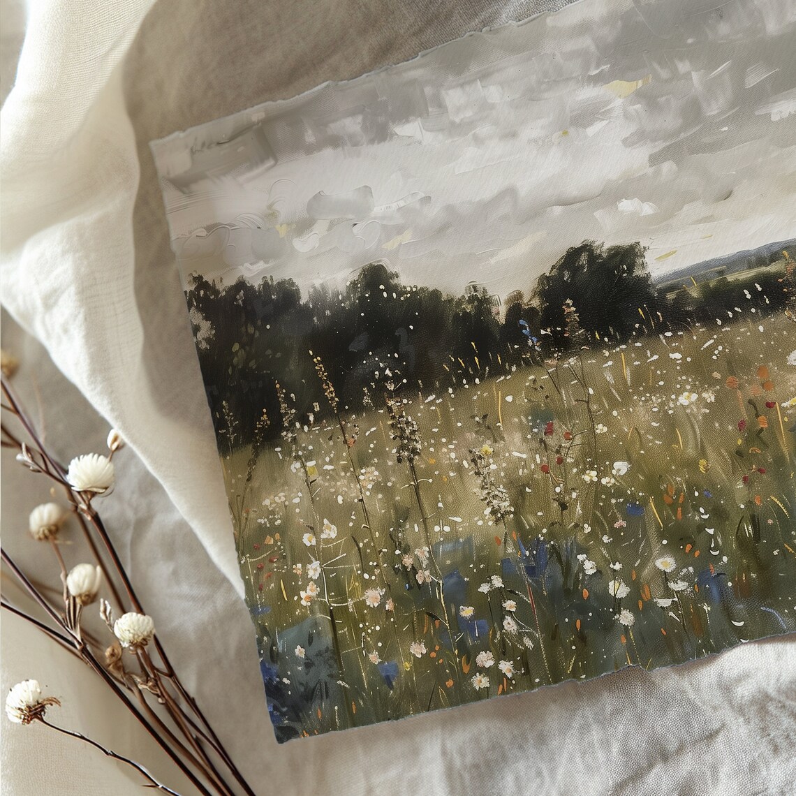 Moody Landscape Print, Vintage Wildflower Pastoral - Image 4