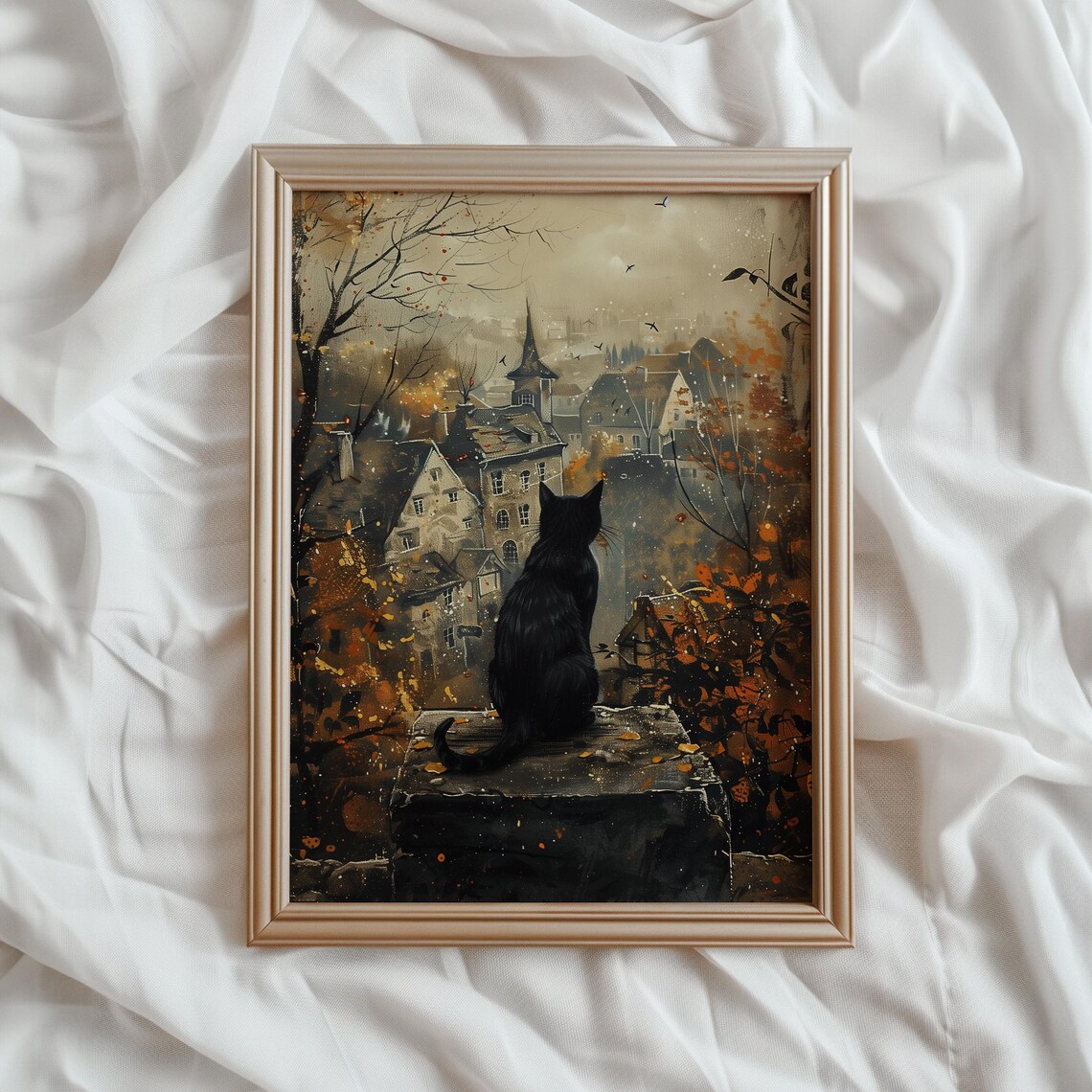 Halloween Black Cat Art Print, Cute Spooky Fall Decor - Image 2