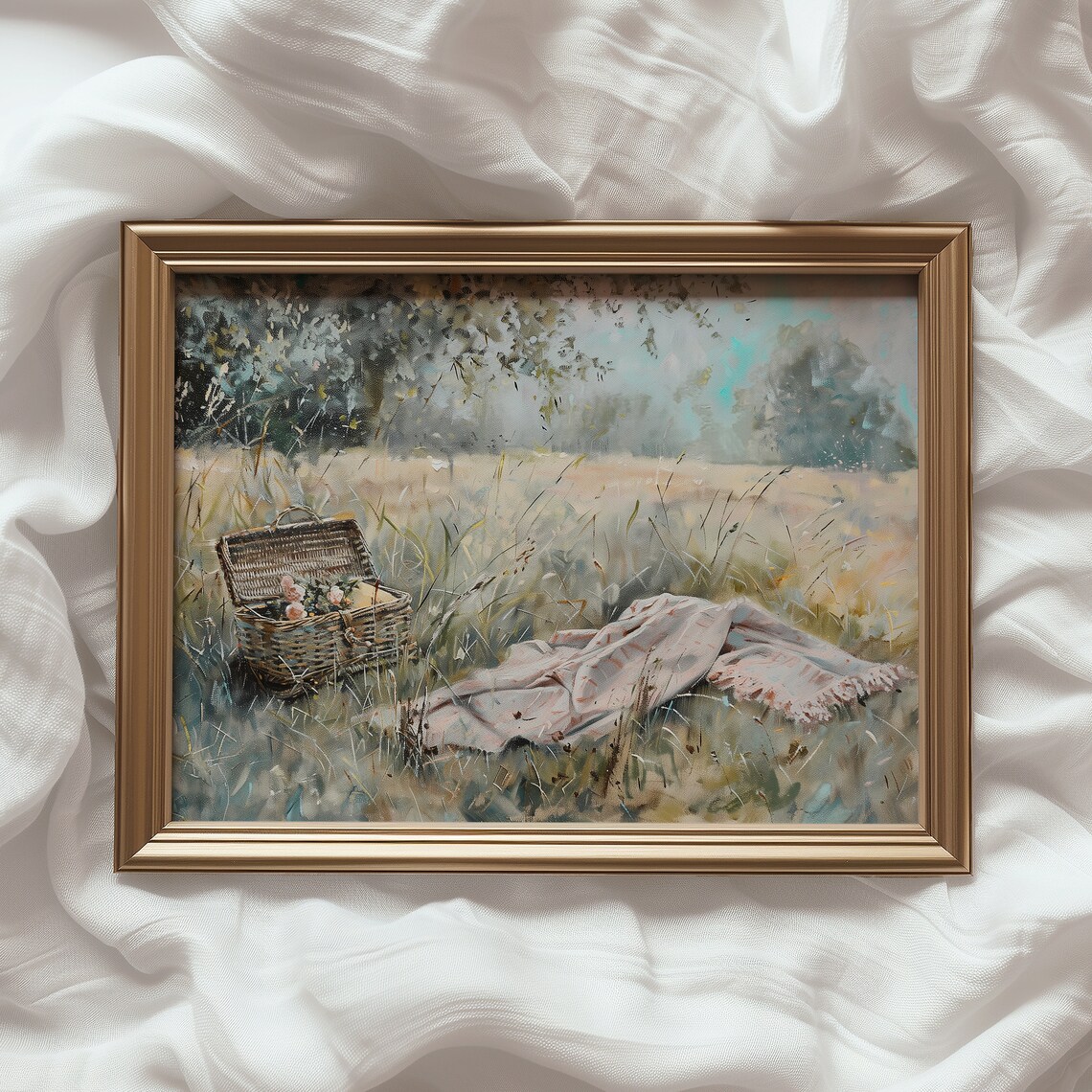 Romantic Spring Picnic In A Meadow, Vintage Art Print - Image 5