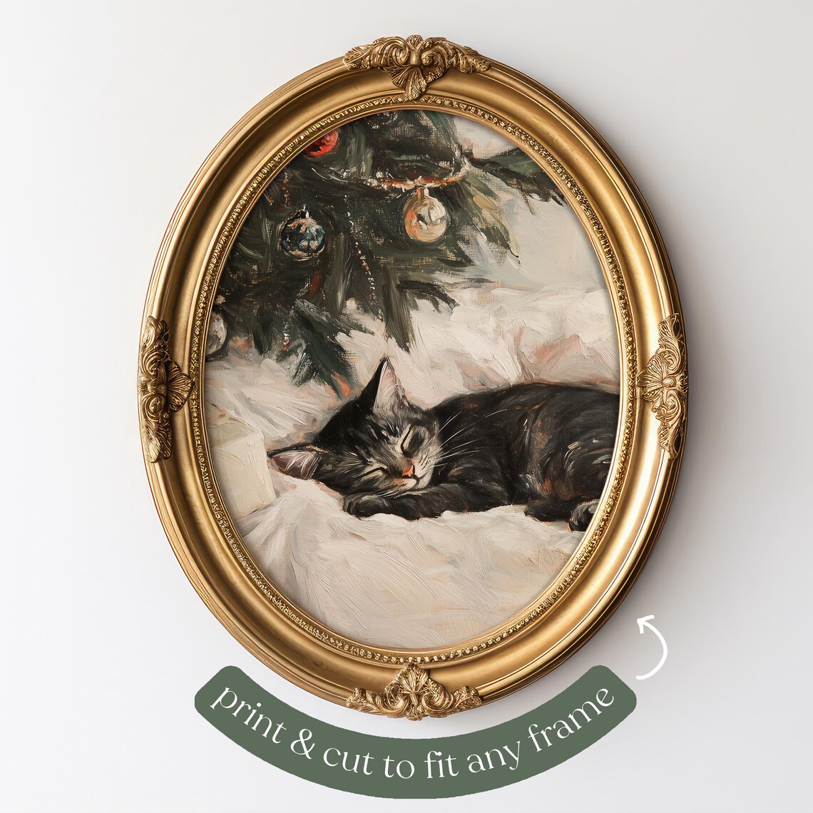 Sleeping Cat Christmas Print, Winter Wall Art - Image 5