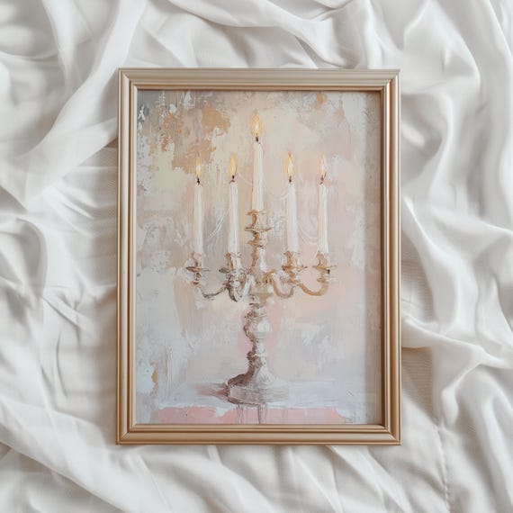 Pink Candelabra Print, Romantic Victorian Decor