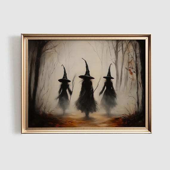 Witchy Halloween Decor, Vintage Style Art Print