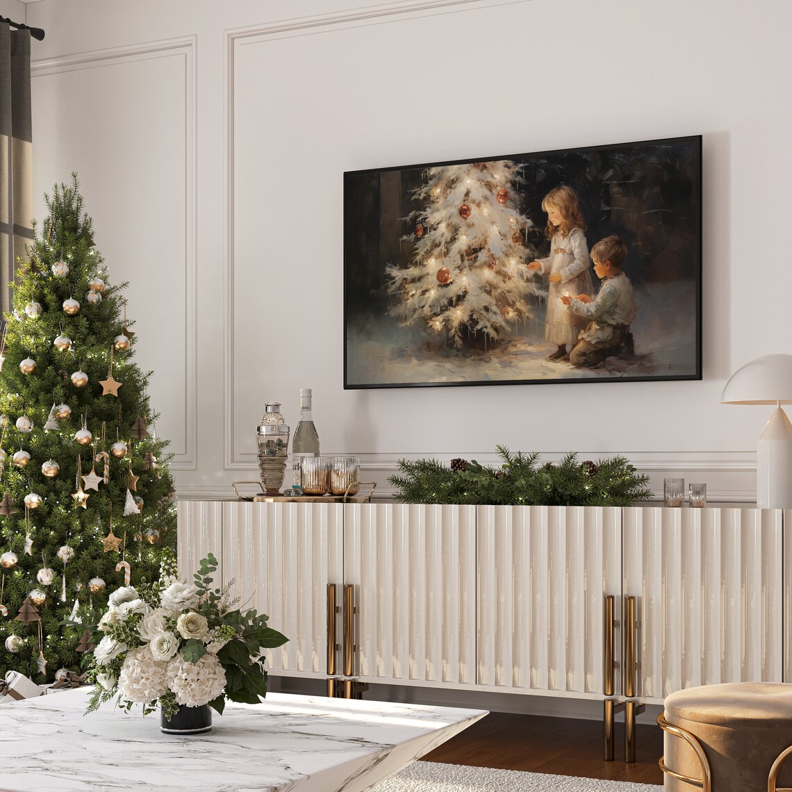 Silent Night Winter Christmas Tree Art Print - Image 2