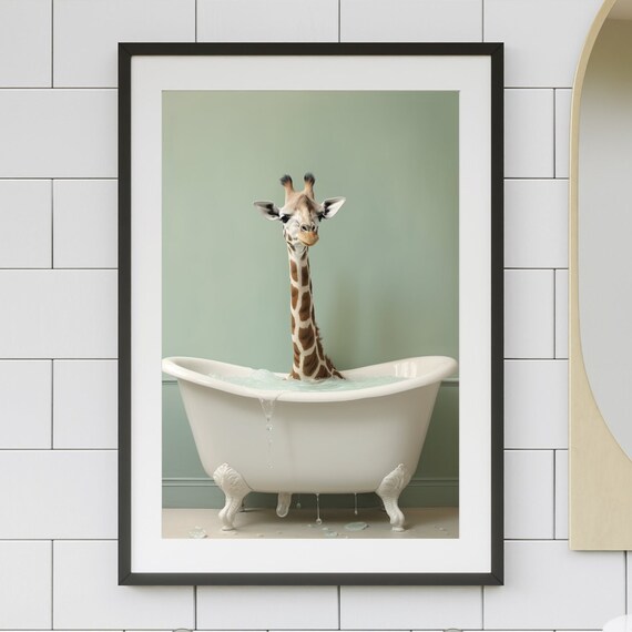 Giraffe In Tub Wall Art Taking A Bath Photo Bathroom Print Stunning Br31