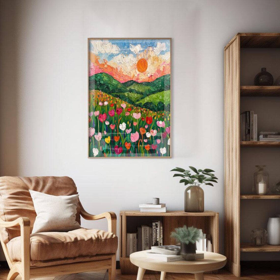 Sunset Hills California Tulip Field Impasto Midcentury Travel Poster - Image 2