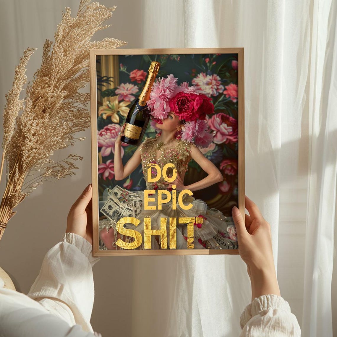 Do Epic Shit Quote Poster Champagne Girl Gold Maximalist Glam Art - Image 5