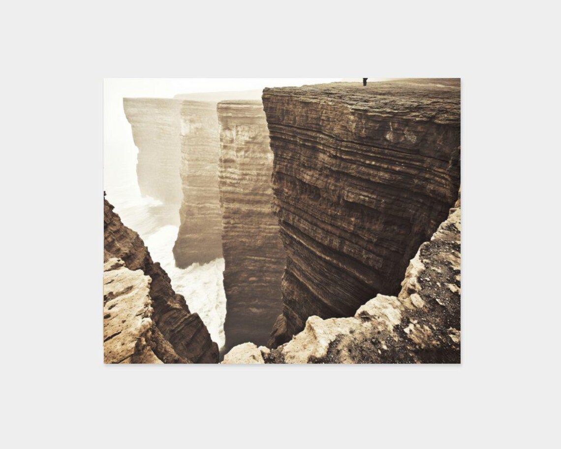 Dramatic Cliffs Print Vintage Sepia Toned Landscape Art Instant Wall Decor Nature Photography High Resolution - Image 2
