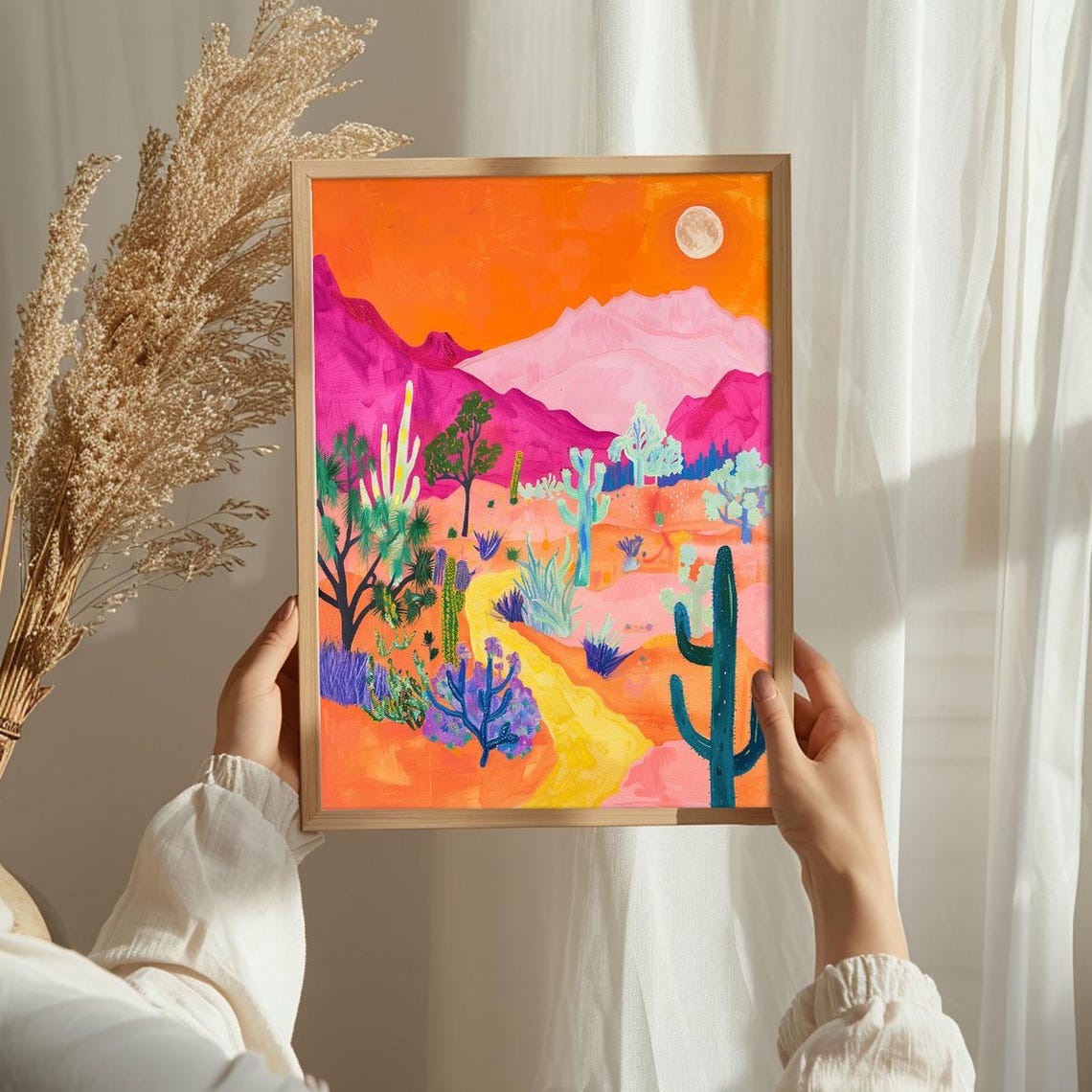 Bold Radiant Desert Sunset Magenta Peaks Orange Sky Art Poster - Image 3