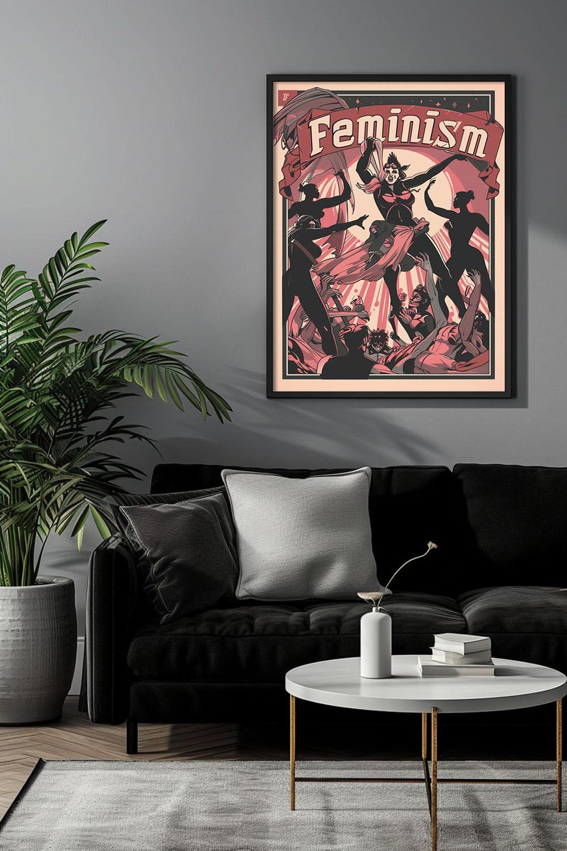 Empowered Feminism Banner Women Rising Retro Illustration Art Poster - Image 3