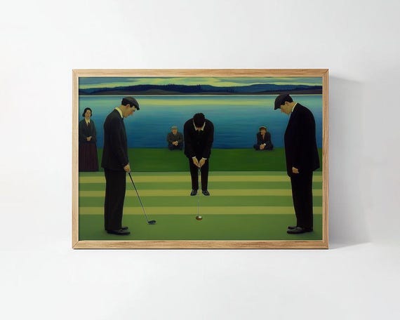 Classic Golf Game Art Print Vintage Style Golfers Painting Retro Sports Wall Decor Unique Golf Collectible Artwork