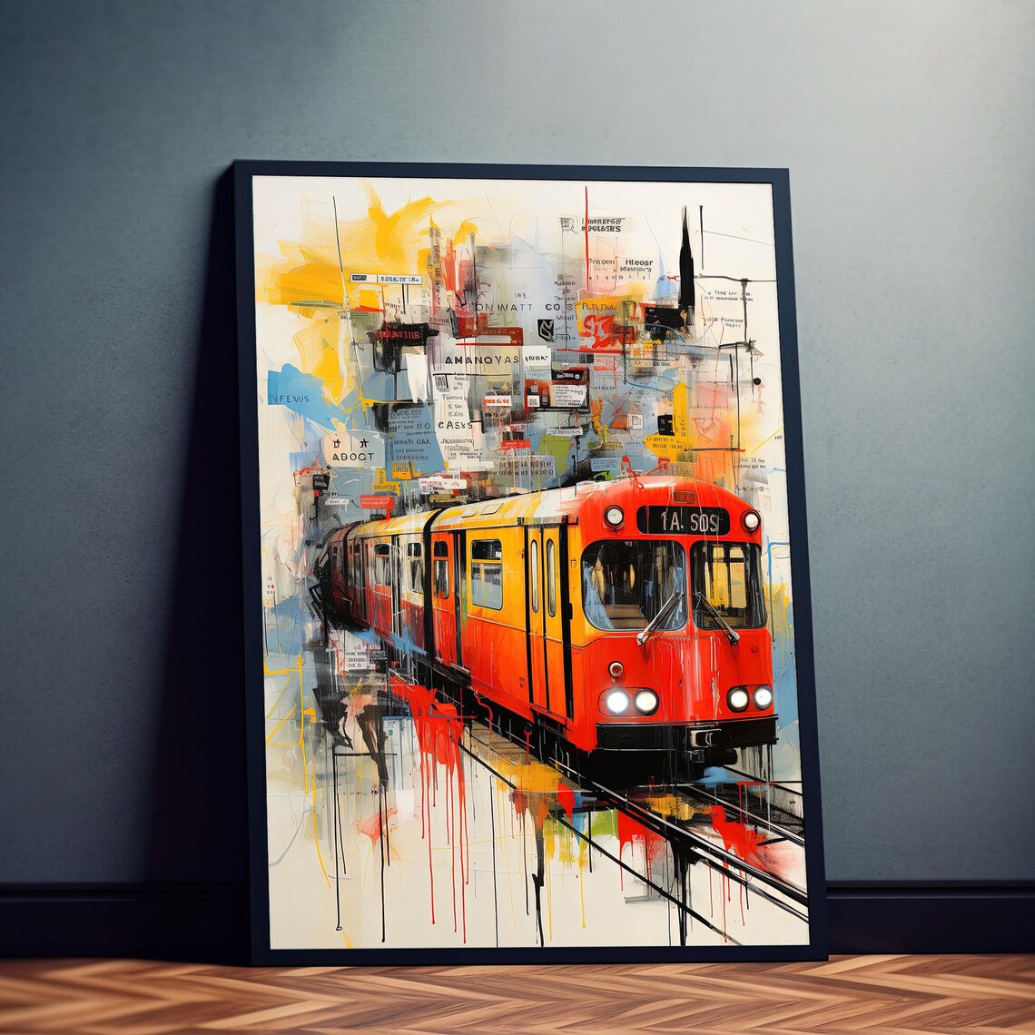 Colorful Red Metro Train Collage Graffiti Urban Street Art Poster - Image 3