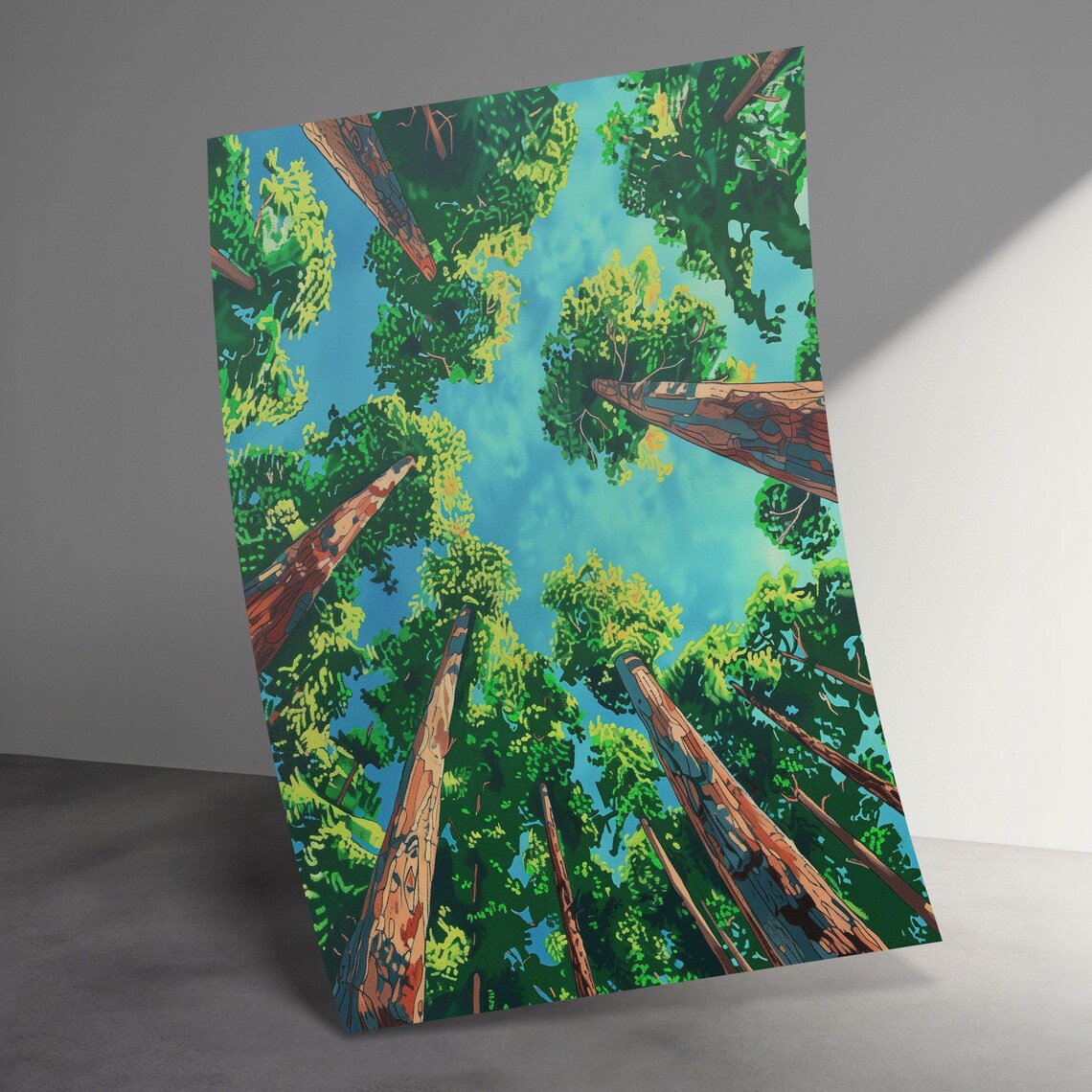 Colorful Forest Canopy Treetop Sky View Illustrated Nature Poster - Image 3