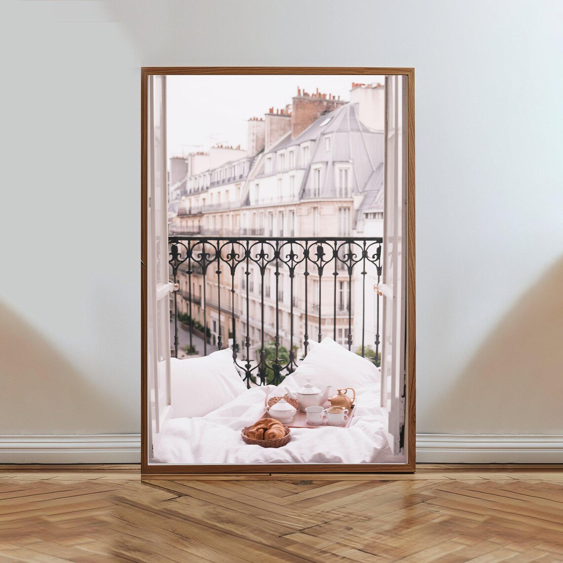 Cozy Paris Balcony Breakfast Croissant Tea French Apartment Poster