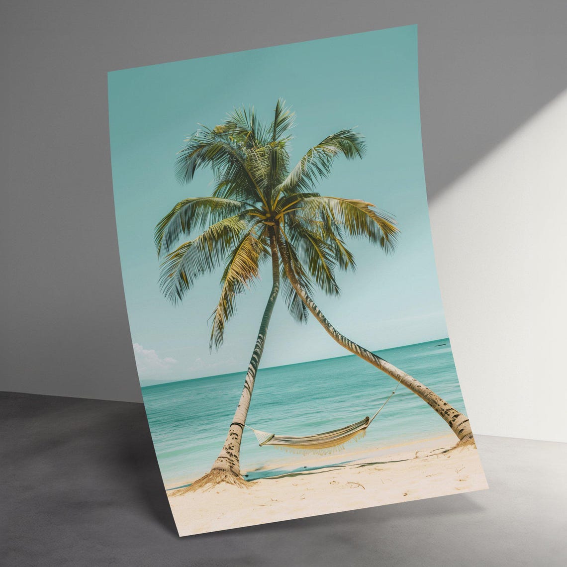 Beach Hammock Between Palm Trees Turquoise Ocean Tropical Poster - Image 3