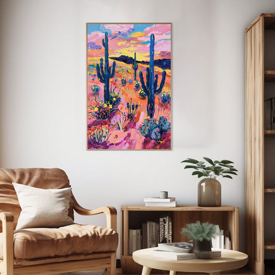 Vibrant Desert Sunset Saguaro Cactus Neon Southwest Art Poster - Image 2